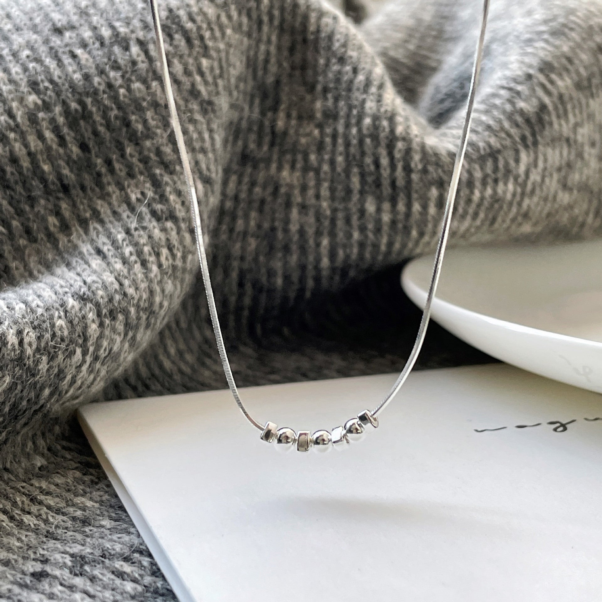 Wholesale 925 Sterling Silver Small Round Bead Necklace Clavicle Chain